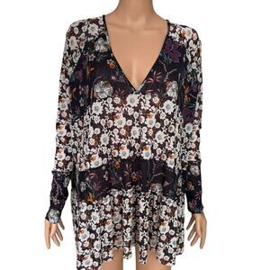 Free People Isabelle Swing Tunic Top Babydoll S Floral Mesh V-neck oversized